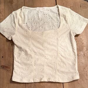 Pink Rose Women's Short Sleeve Eyelet Tee - Cream